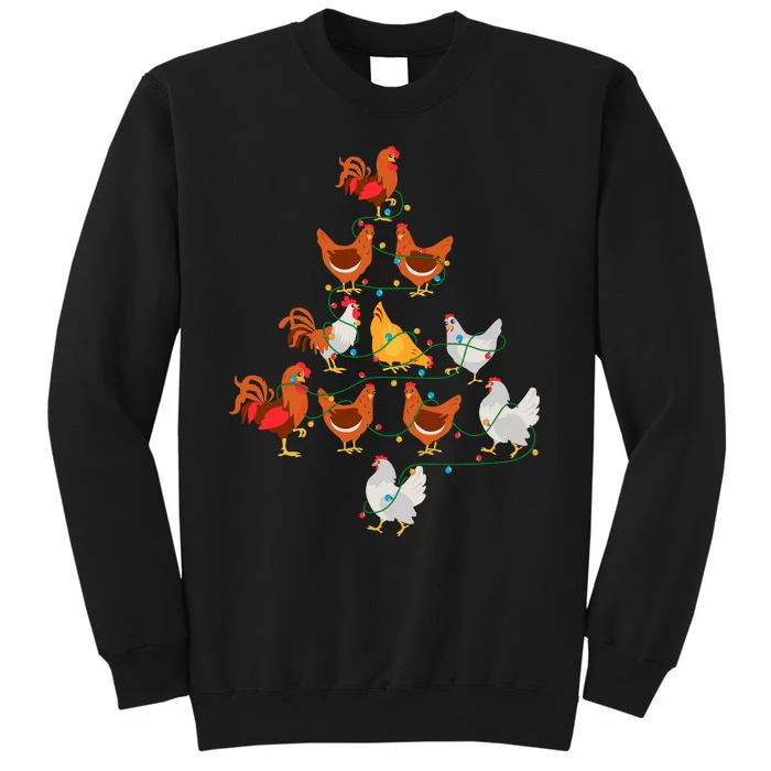 Christmas Tree Funny Chickens Christmas Light Tall Sweatshirt