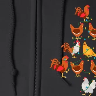 Christmas Tree Funny Chickens Christmas Light Full Zip Hoodie