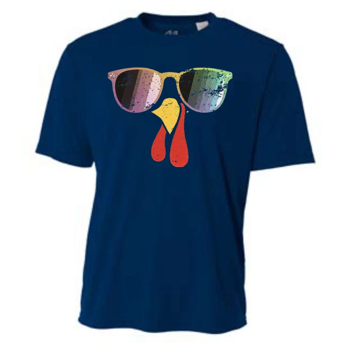 Cool Turkey Face Graphic Sunglasses Thanksgiving Cooling Performance Crew T-Shirt