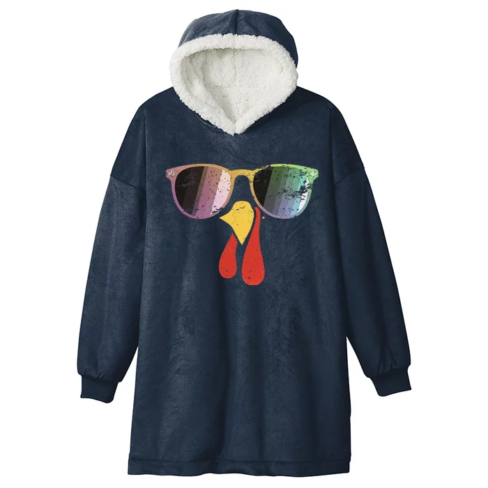 Cool Turkey Face Graphic Sunglasses Thanksgiving Hooded Wearable Blanket