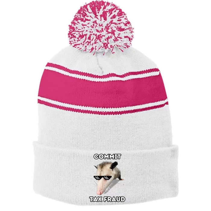 Commit Tax Fraud Stripe Pom Pom Beanie