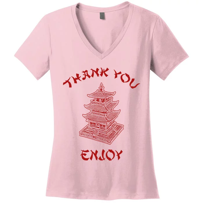 Chinese Takeout Food Thank You Box For Chef Asian Cuisine Women's V-Neck T-Shirt