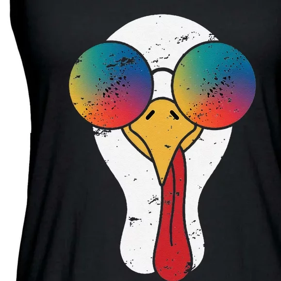 Cool Turkey Face Graphic Sunglasses Thanksgiving Ladies Essential Flowy Tank