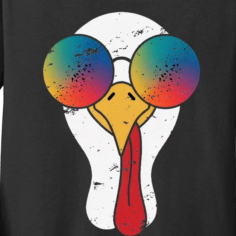 Cool Turkey Face Graphic Sunglasses Thanksgiving Kids Long Sleeve Shirt