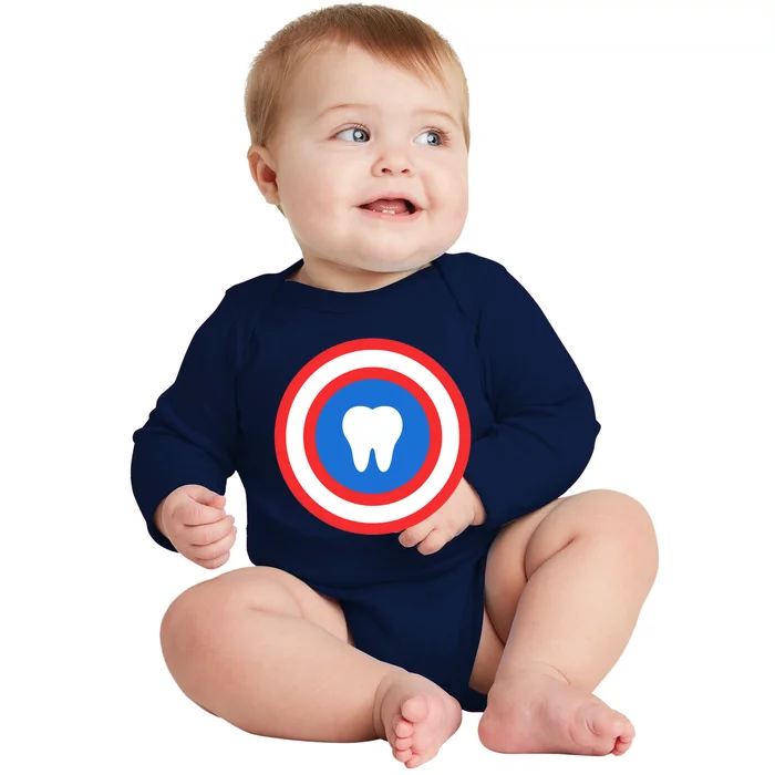 Captain Tooth Funny Dentistry Dentist Baby Long Sleeve Bodysuit