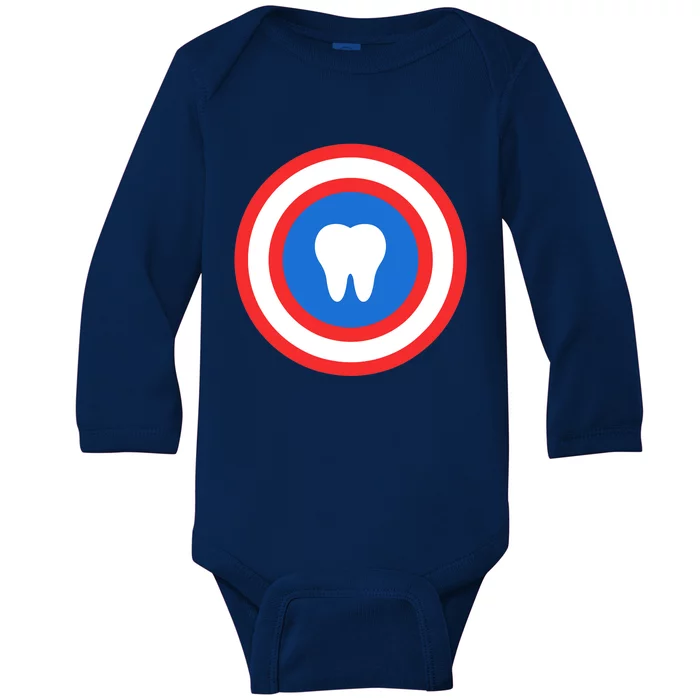 Captain Tooth Funny Dentistry Dentist Baby Long Sleeve Bodysuit