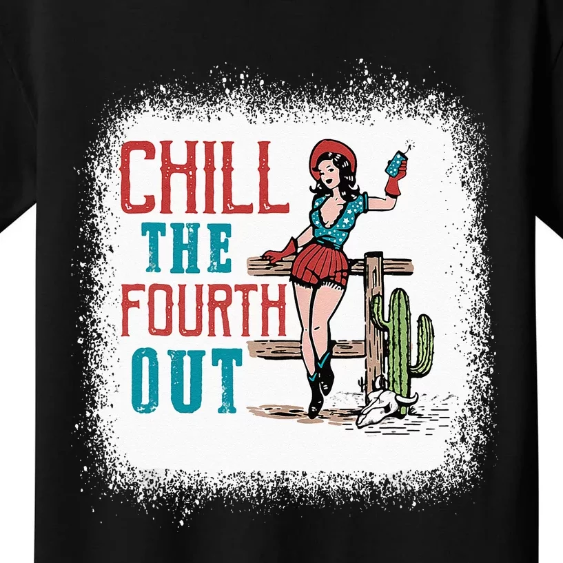 Chill The Fourth Out Retro Western Cowgirl Happy 4th Of July Kids T-Shirt