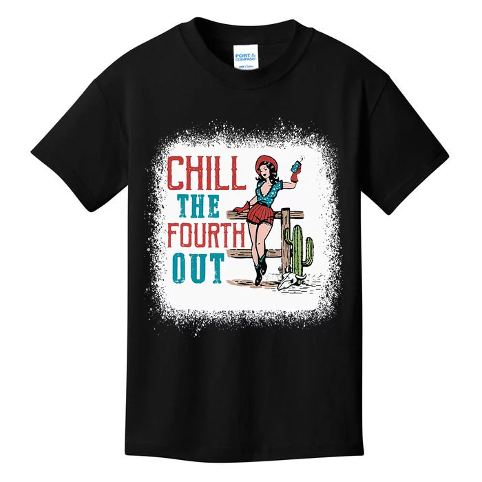 Chill The Fourth Out Retro Western Cowgirl Happy 4th Of July Kids T-Shirt