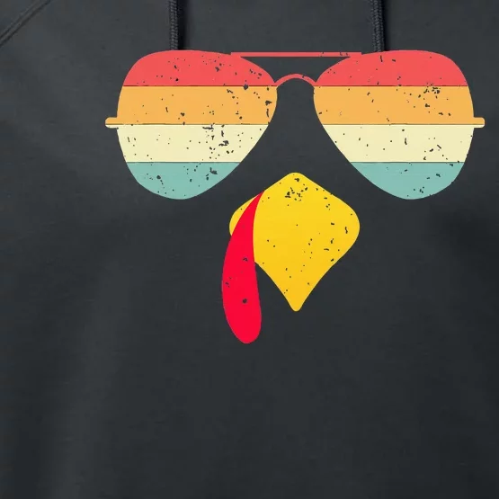 Cool Turkey Face With Sunglasses Funny Thanksgiving Performance Fleece Hoodie