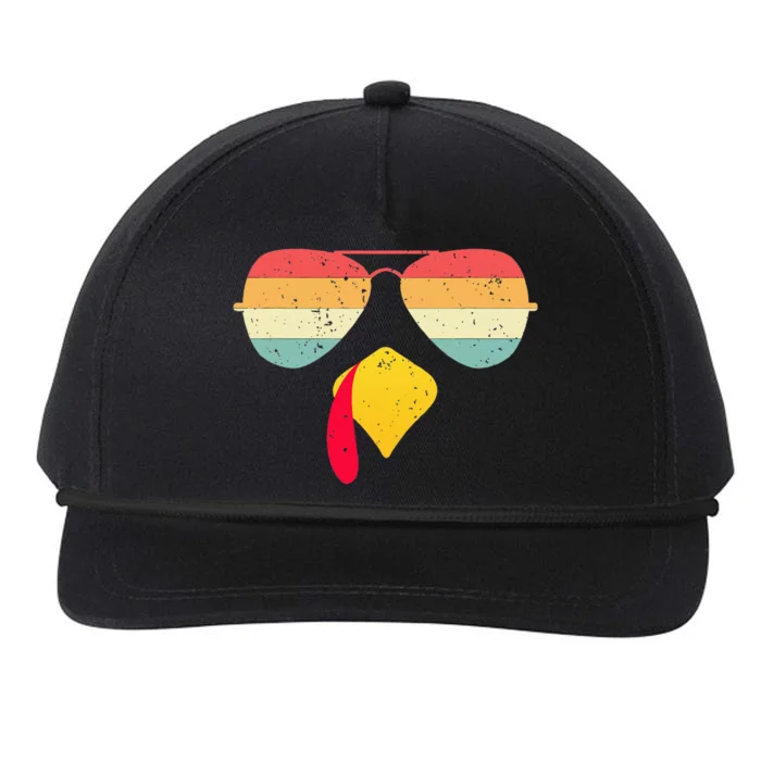 Cool Turkey Face With Sunglasses Funny Thanksgiving Snapback Five-Panel Rope Hat