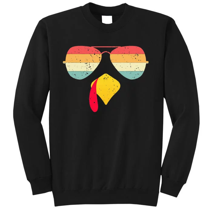 Cool Turkey Face With Sunglasses Funny Thanksgiving Tall Sweatshirt