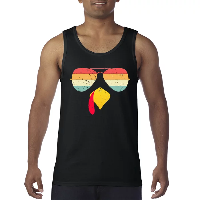 Cool Turkey Face With Sunglasses Funny Thanksgiving Tank Top