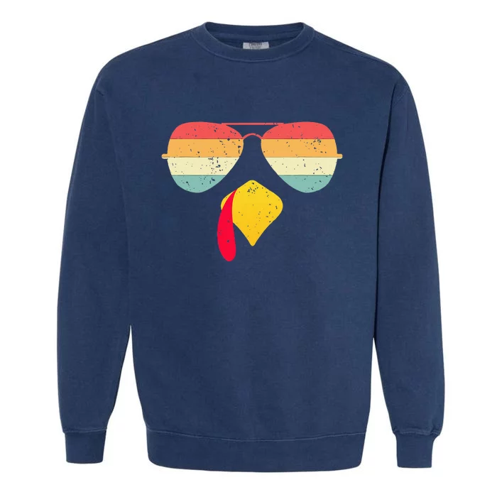 Cool Turkey Face With Sunglasses Funny Thanksgiving Garment-Dyed Sweatshirt