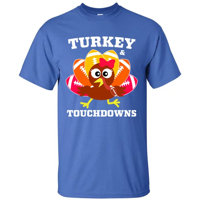 Cute Thanksgiving Football Turkey And Touchdown Gift Tall T-Shirt