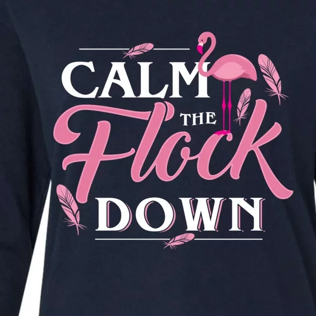 Calm The Flock Down Funny Pink Flamingo Bird Lovers Summer Womens Cotton Relaxed Long Sleeve T-Shirt