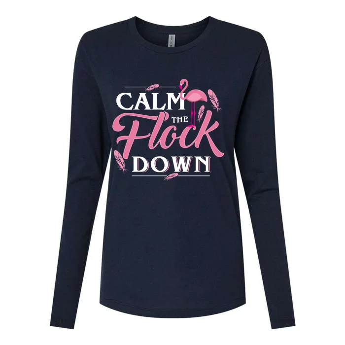 Calm The Flock Down Funny Pink Flamingo Bird Lovers Summer Womens Cotton Relaxed Long Sleeve T-Shirt