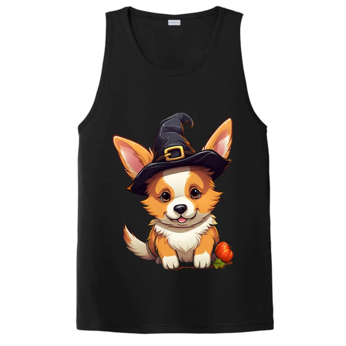 Cute Thanksgiving Fall Witches Hat Pilgrim Halloween Corgi Gift Performance Tank