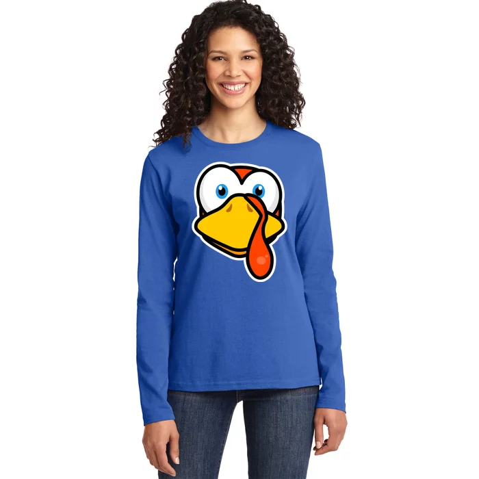 Cute Turkey Face Thanksgiving Costume Gift Ladies Long Sleeve Shirt