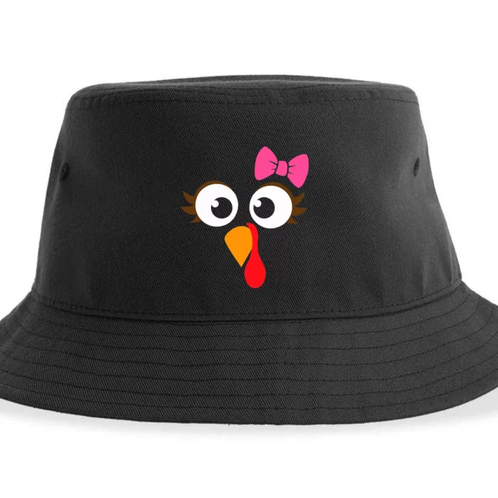 Cool Turkey Face Pink Bow For Funny Thanksgiving Sustainable Bucket Hat