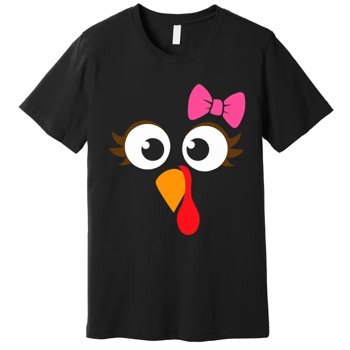 Cool Turkey Face Pink Bow For Funny Thanksgiving Premium T-Shirt