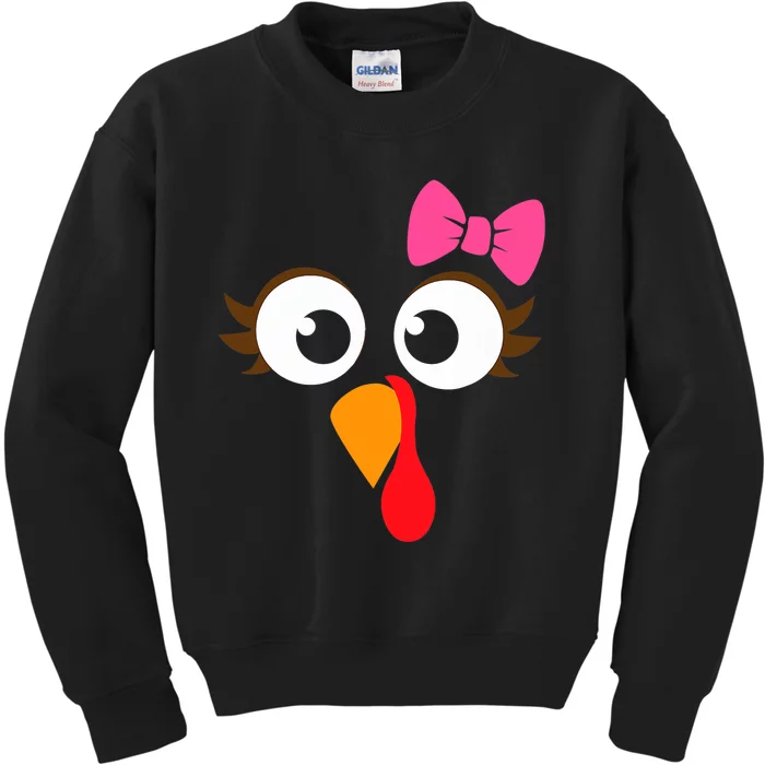 Cool Turkey Face Pink Bow For Funny Thanksgiving Kids Sweatshirt