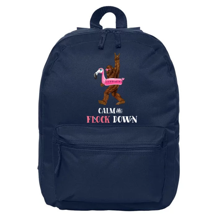 Calm The Flock Down Funny Pool Party Bigfoot Flamingo 16 in Basic Backpack