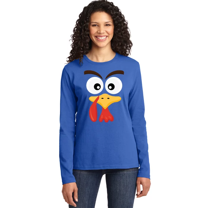 Crazy Turkey Face Funny Thanksgiving Costume Cute Gift Ladies Long Sleeve Shirt