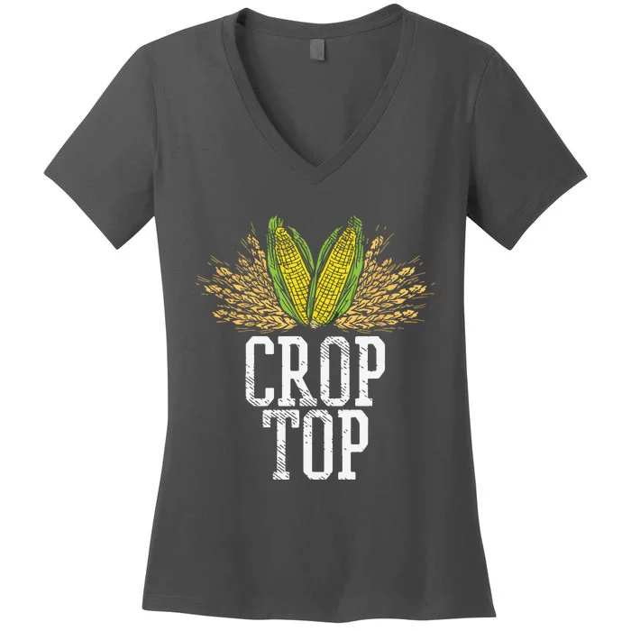 Crop Top Farm Pun Corn Farming Agriculture Funny Farmer Women's V-Neck T-Shirt