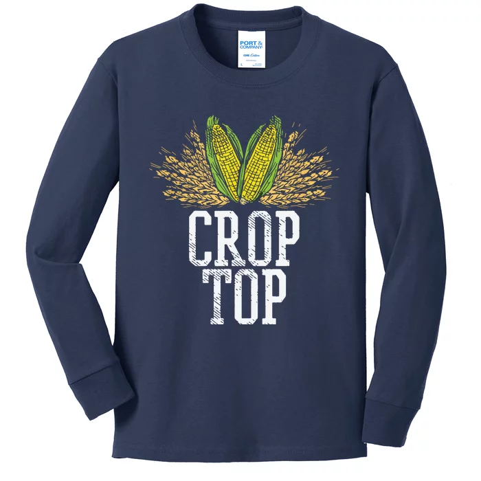 Crop Top Farm Pun Corn Farming Agriculture Funny Farmer Kids Long Sleeve Shirt