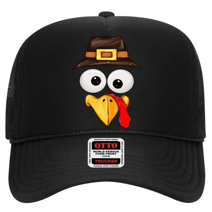 Cute Turkey Face Glasses Thanksgiving Family High Crown Mesh Trucker Hat