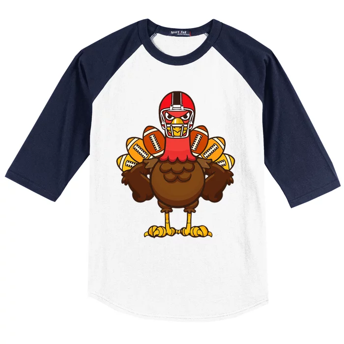 Cool Thanksgiving Football Gobble Player Turkey Baseball Sleeve Shirt