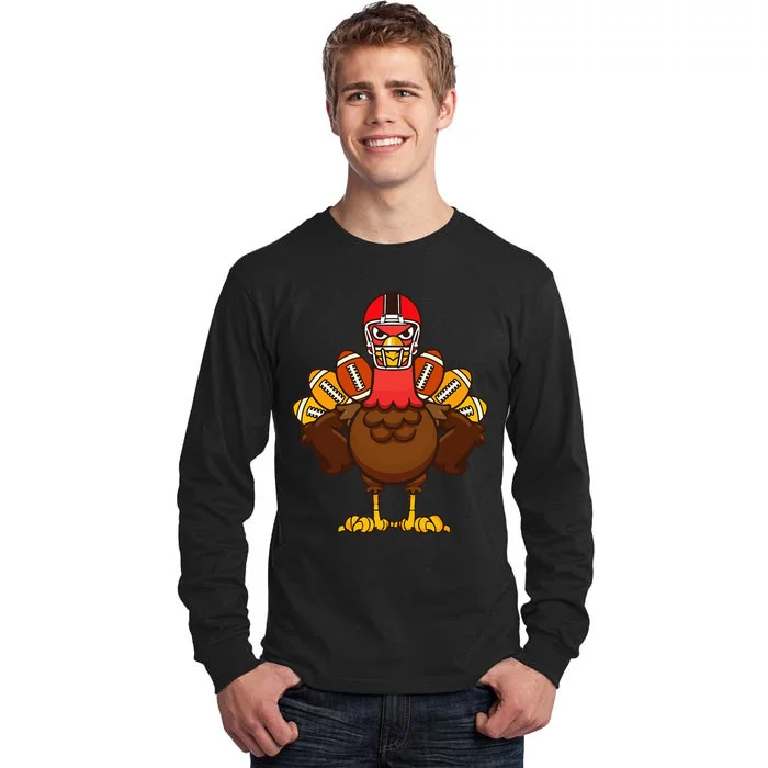 Cool Thanksgiving Football Gobble Player Turkey Tall Long Sleeve T-Shirt