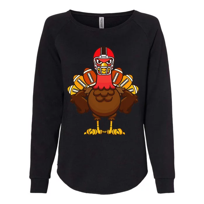 Cool Thanksgiving Football Gobble Player Turkey Womens California Wash Sweatshirt