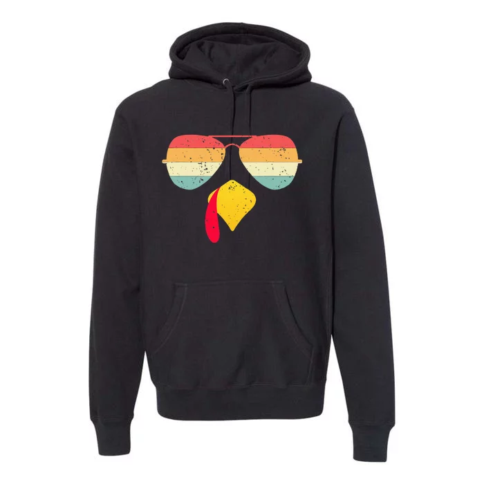 Cool Turkey Face With Sunglasses Funny Thanksgiving Premium Hoodie