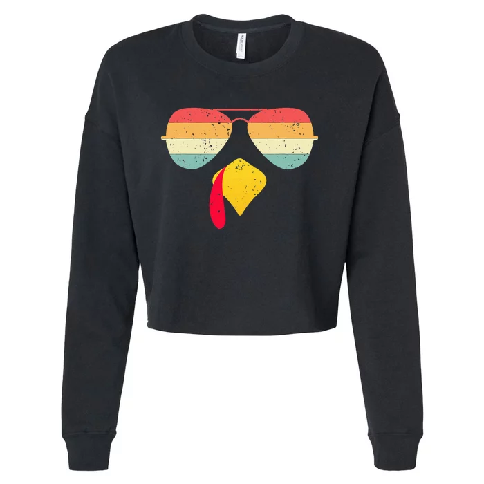 Cool Turkey Face With Sunglasses Funny Thanksgiving Cropped Pullover Crew