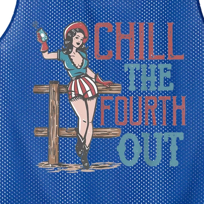 Chill The Fourth Out Retro Western Cow Happy 4Th Of July Gift Mesh Reversible Basketball Jersey Tank