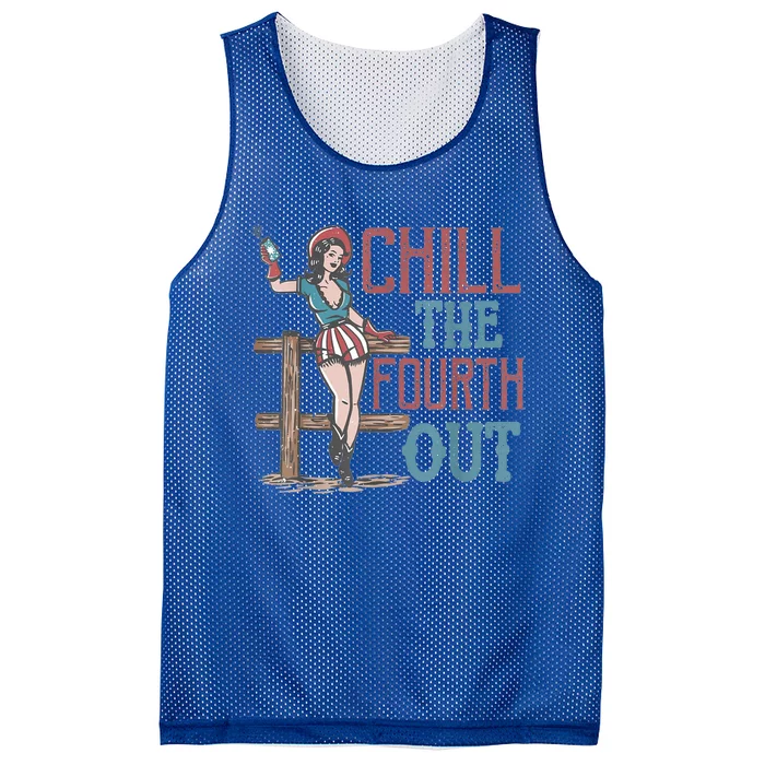 Chill The Fourth Out Retro Western Cow Happy 4Th Of July Gift Mesh Reversible Basketball Jersey Tank