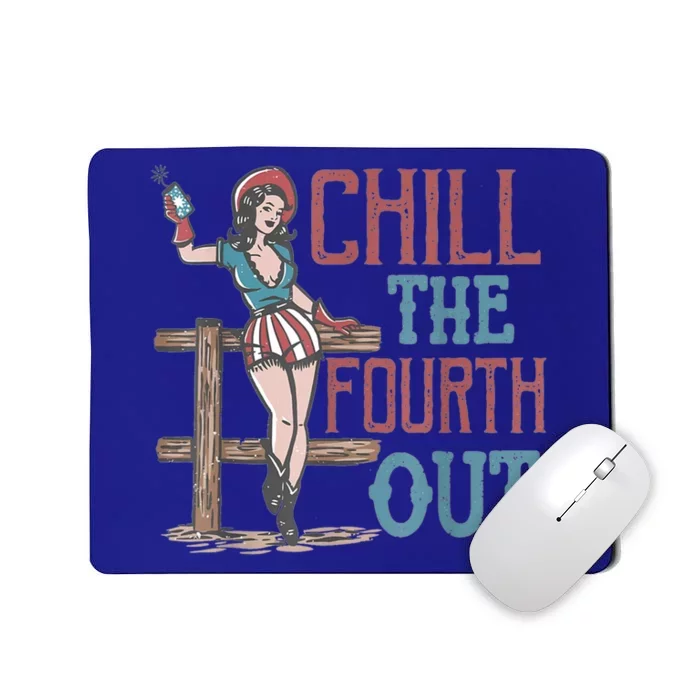 Chill The Fourth Out Retro Western Cow Happy 4Th Of July Gift Mousepad