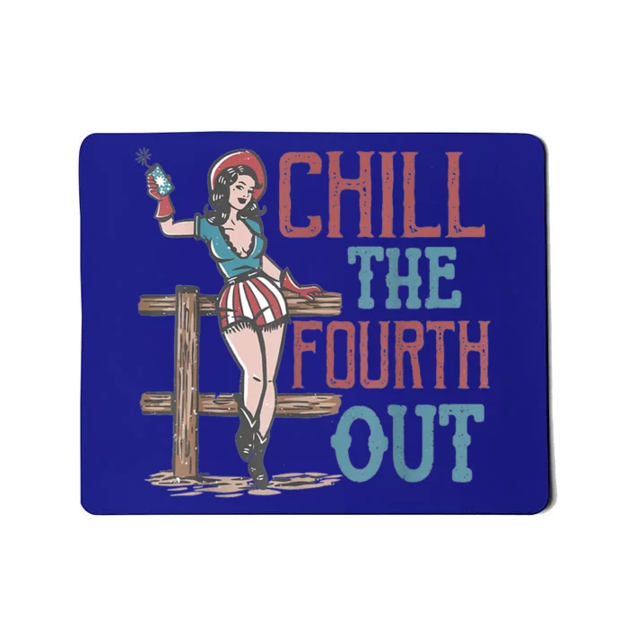 Chill The Fourth Out Retro Western Cow Happy 4Th Of July Gift Mousepad