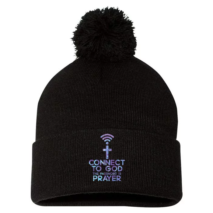 Connect To God Password Prayer Jesus Christian Pom Pom 12in Knit Beanie