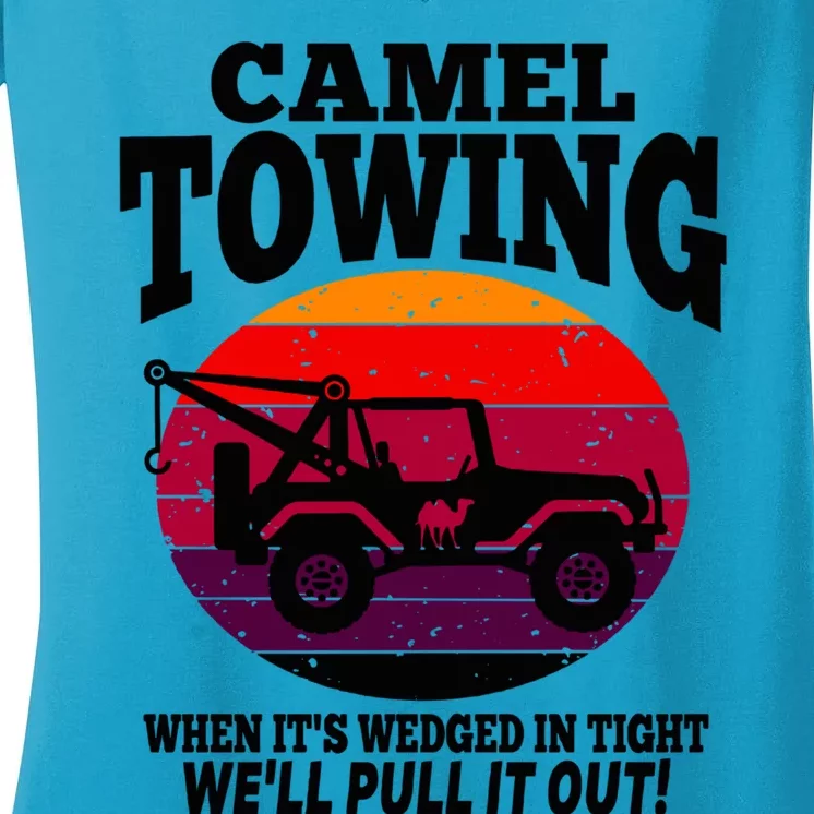 Camel Towing Gift Funny Retro Camel Towing Funny Halloween Gift Women's V-Neck T-Shirt