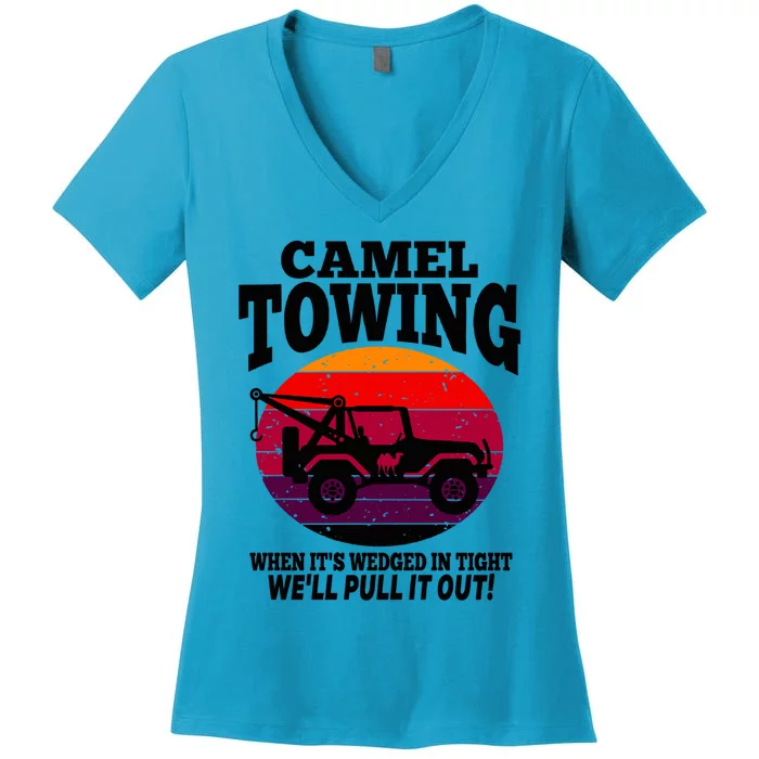 Camel Towing Gift Funny Retro Camel Towing Funny Halloween Gift Women's V-Neck T-Shirt