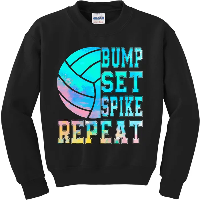 Colorful Teen Girl Volleyball Bump Set Spike Repeat Kids Sweatshirt