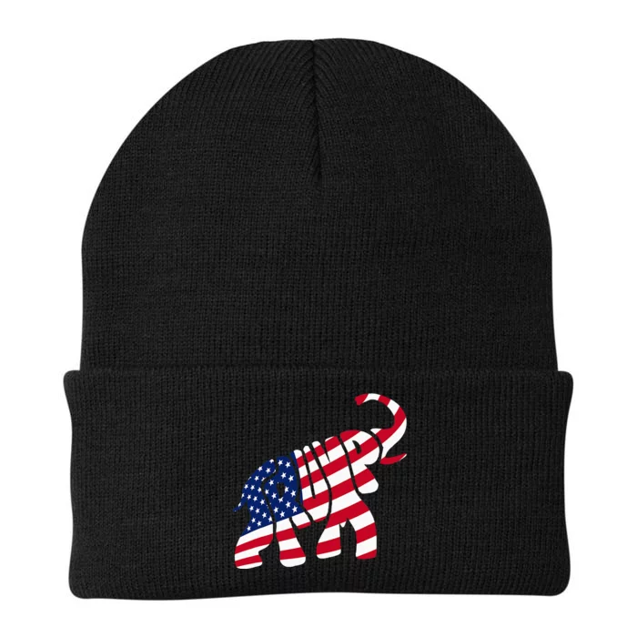 Cute Trump Gift Proud American Flag Elephant Knit Cap Winter Beanie