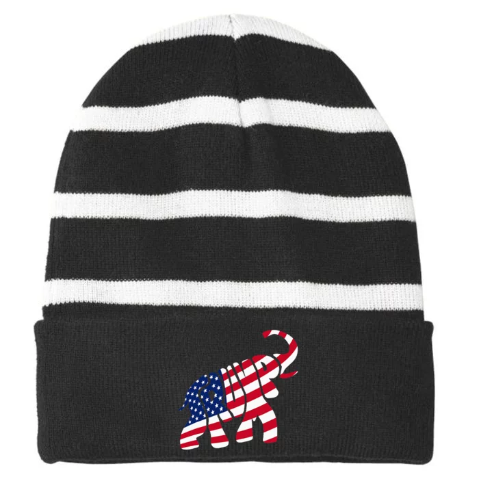 Cute Trump Gift Proud American Flag Elephant Striped Beanie with Solid Band