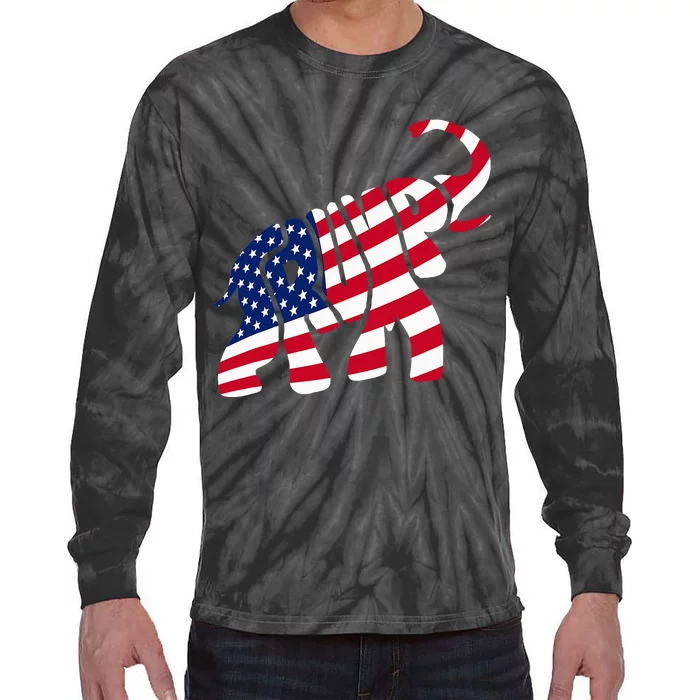 Cute Trump Gift Proud American Flag Elephant Tie-Dye Long Sleeve Shirt