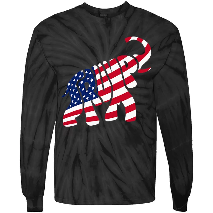 Cute Trump Gift Proud American Flag Elephant Tie-Dye Long Sleeve Shirt