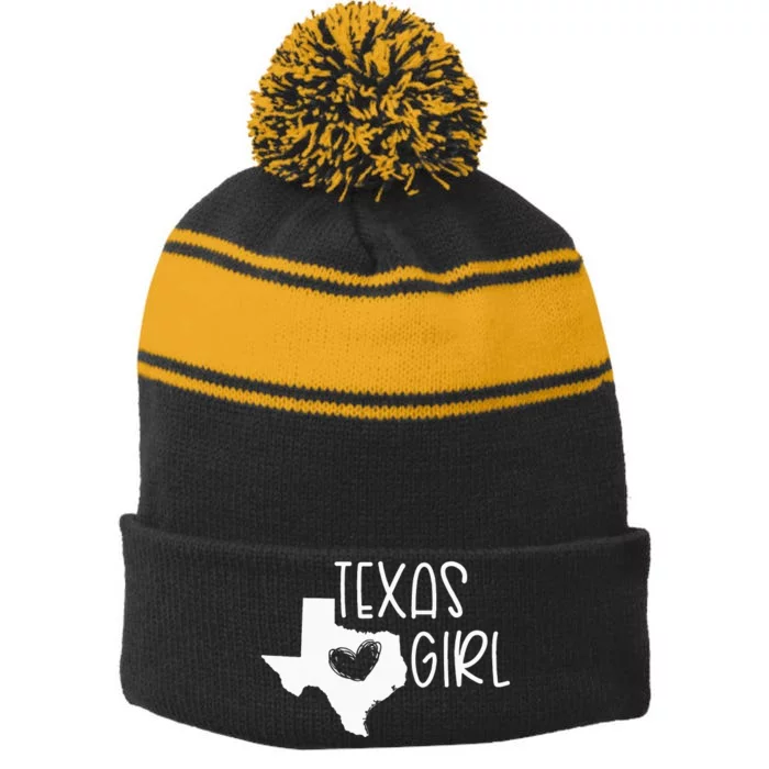 Cute Texas Girl I Love Texas Real Proud Texan Womens Stripe Pom Pom Beanie