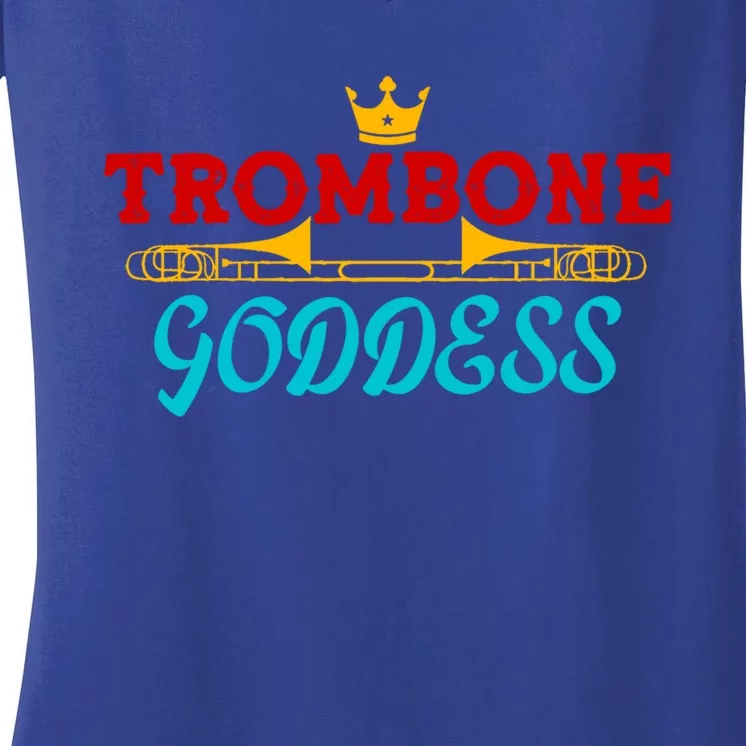 Cute Trombone Goddess Orchestra Band Music Queen Girls Crown Gift Women's V-Neck T-Shirt