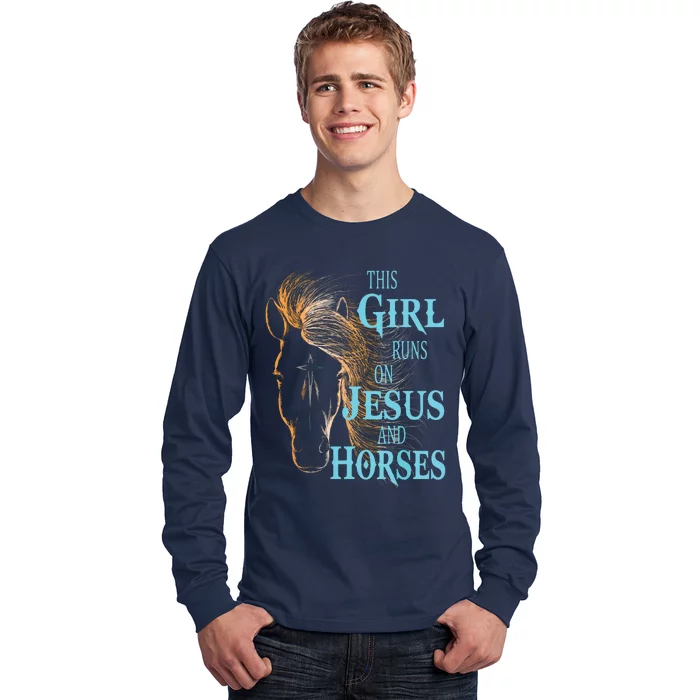 Christian THIS GIRL RUNS ON JESUS HORSES Equestrian Rider Long Sleeve Shirt